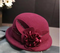 Burgundy Wool Flower Felt Hat