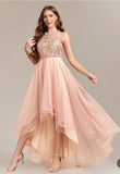 Peachy Pink sequin ruffle ball gown