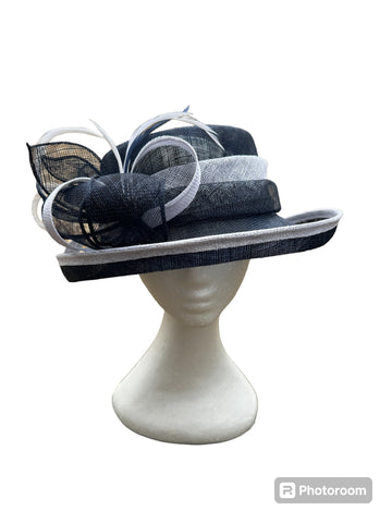 Navy and White Sinamay Hat