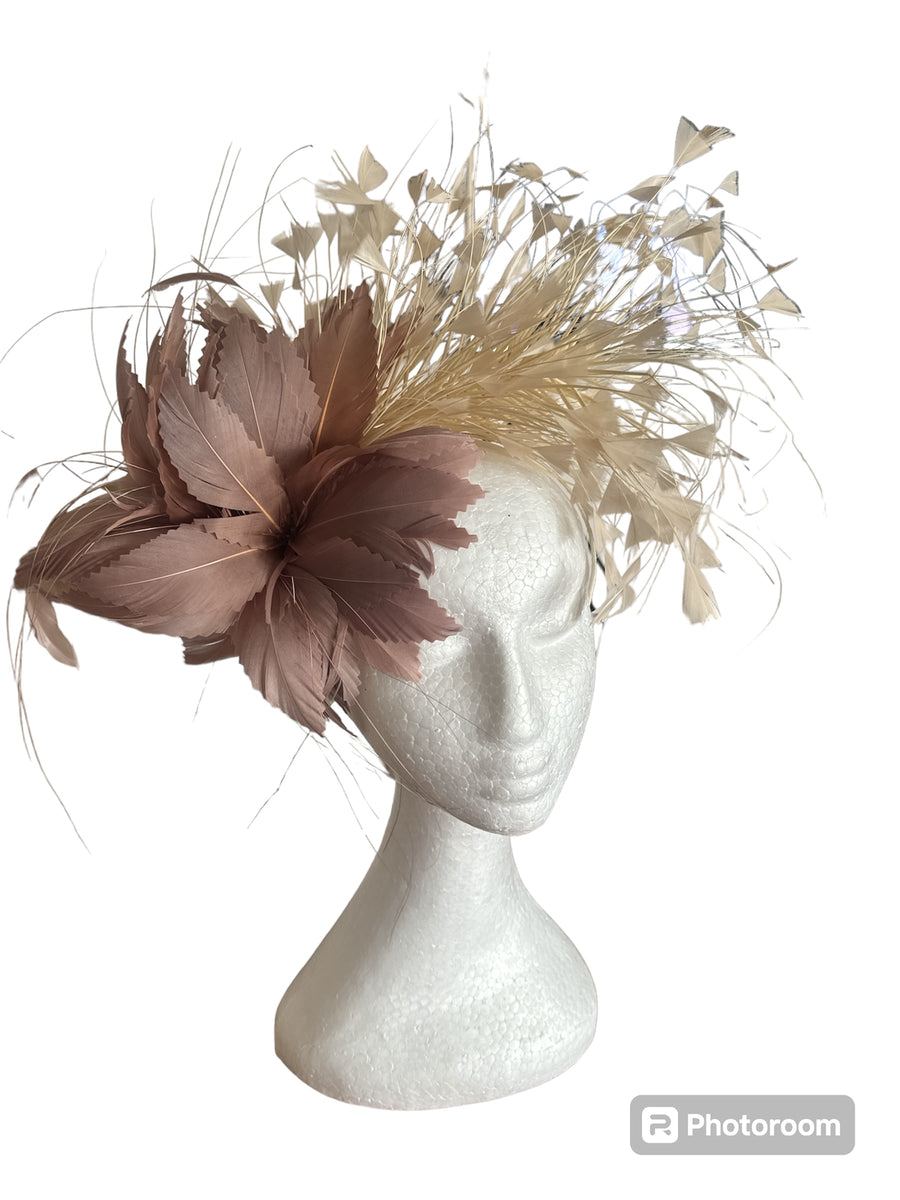 Facinator Encryption Brown and Beige Feather Facinator – S B Equestrian