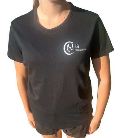 Black cotton tee shirt with white SB Equestrian Logo