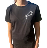 Black cotton tee shirt with outline white jumping horse