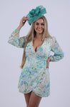 Aqua Floral print long sleeved dress