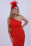 One shoulder lace dress Red