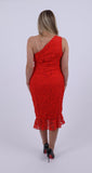 One shoulder lace dress Red