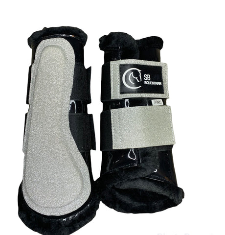 Black & Silver Glitter Brushing  Boots with black fur