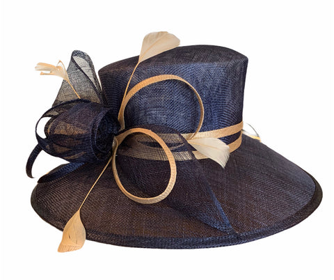 Navy and Beige Sinamay Hat
