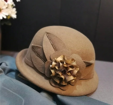Camel Wool Flower Felt Hat