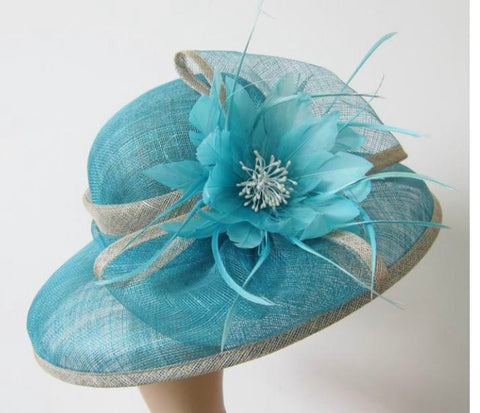Turquoise and Grey Sinamay Hat