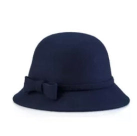Navy 100 % Wool Felt Hat with Bow