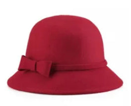 Bright Red 100 % Wool Felt Hat with Bow