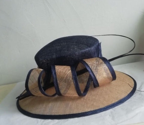 Navy and Beige Sinamay Hat